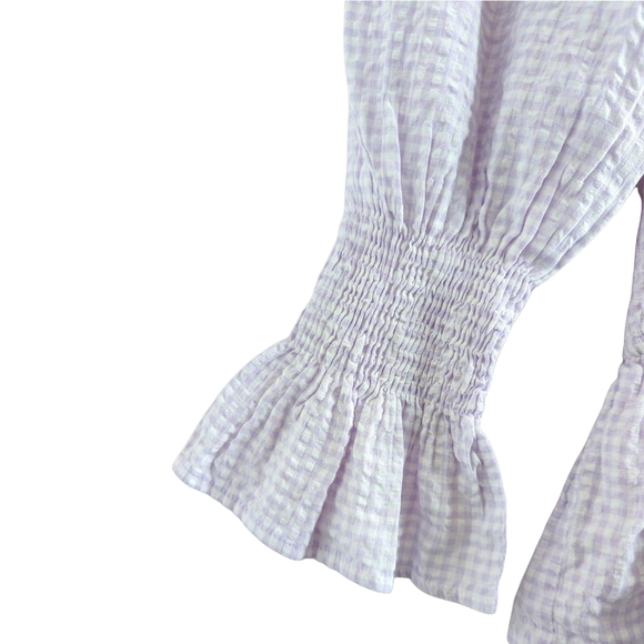 NASTY GAL Gingham Print Tiered Smocked Ruffle Hem Mini Dress in Lavender Size 2 - Picture 7 of 13